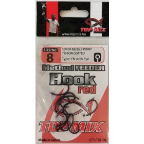 Top Mix Method Feeder Red 8 Eyed, Barbed Carp Hook 10pcs