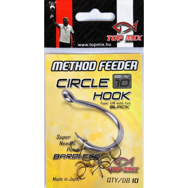 Top Mix Method Feeder Circle 10 Eyed, Barbless Carp Hook 10pcs