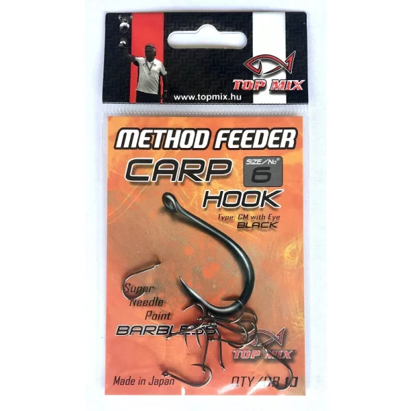 Top Mix Method Feeder Carp 6 Eyed, Barbless Carp Hook 10pcs