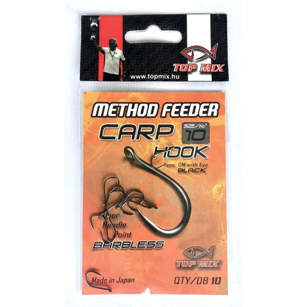 Top Mix Method Feeder Carp 10 Eyed, Barbless Carp Hook 10pcs
