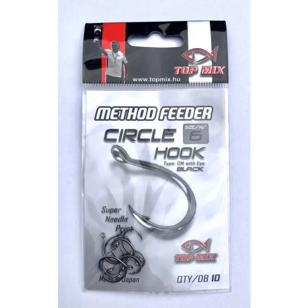 Top Mix Method Feeder Circle 6 Eyed, Barbed Carp Hook 10pcs