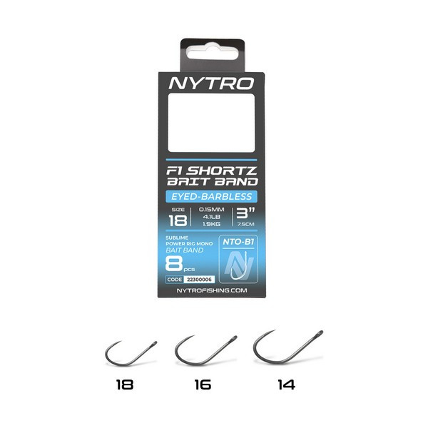 Nytro NTO-B1 14 0.15mm 7.5cm Pre-tied Eyed, Barbless Hook with Bait Ring 8pcs