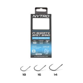   Nytro NTO-B1 18 0.13mm 7.5cm Pre-tied Eyed, Barbless Bait Ring Hook 8pcs