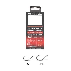   Nytro NTO-B1 16 0.13mm 7.5cm Pre-tied Eyed, Barbless Quick-Stop Hook 8pcs