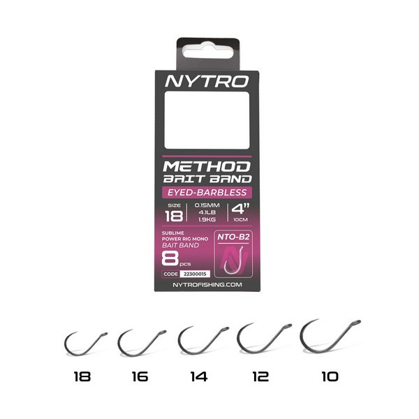 Nytro NTO-B2 14 0.19mm 10cm Pre-tied Eyed, Barbless Bait Ring Hook 8pcs