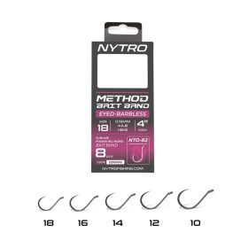   Nytro NTO-B2 18 0,15mm 10cm Pre-tied Eyed, Barbless Bait Ring Hook 8pcs