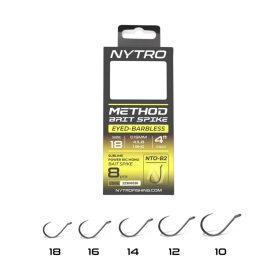   Nytro NTO-B2 18 0.15mm 10cm Pre-tied Eyed, Barbless Bait Spike Hook 8pcs