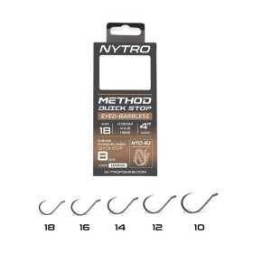   Nytro NTO-B2 16 0.17mm 10cm Pre-tied Eyed, Barbless Quick-Stop Hook 8pcs
