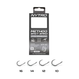   Nytro NTO-B3 16 0,19mm 10cm Pre-tied Eyed, Barbless Bait Ring Hook 8pcs
