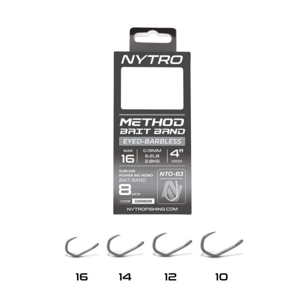 Nytro NTO-B3 16 0,19mm 10cm Pre-tied Eyed, Barbless Bait Ring Hook 8pcs