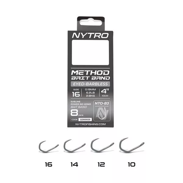 Nytro NTO-B3 14 0.21mm 10cm Pre-tied Eyed, Barbless Bait Spike Hook 8pcs