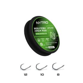   Nytro NTO-B3 Big Fish 12 0,25mm 25cm Pre-tied Eyed, Barbless Quick-Stop Hook 8pcs