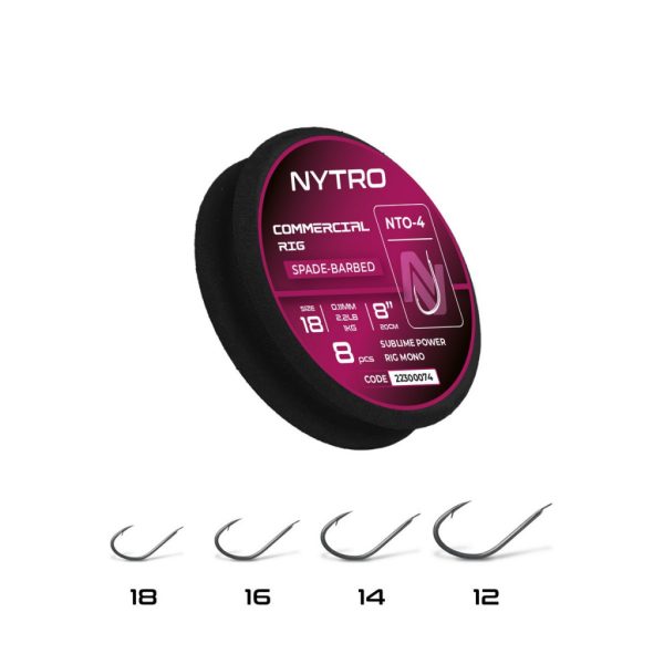 Nytro NTO4 Commercial 18 0,11mm 20cm Pre-tied Spaded, Barbed Hook 8pcs