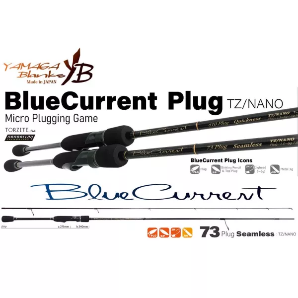 Yamaga Blanks Blue Current 73Plug Seamless TZ-Nano 2,22m 1,5-6gr 2 Piece Spinning Rod