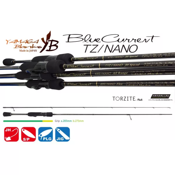 Yamaga Blanks Blue Current 62TZ Nano 1.88m 3gr 2-Piece Spinning Rod