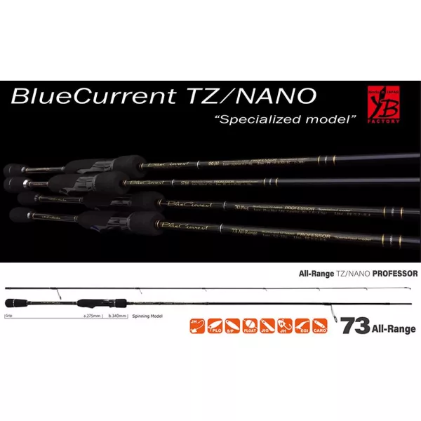 Yamaga Blanks Blue Current 73ALL Range TZ-Nano Professor 2,22m 0,5-12gr 2-Piece Spinning Rod
