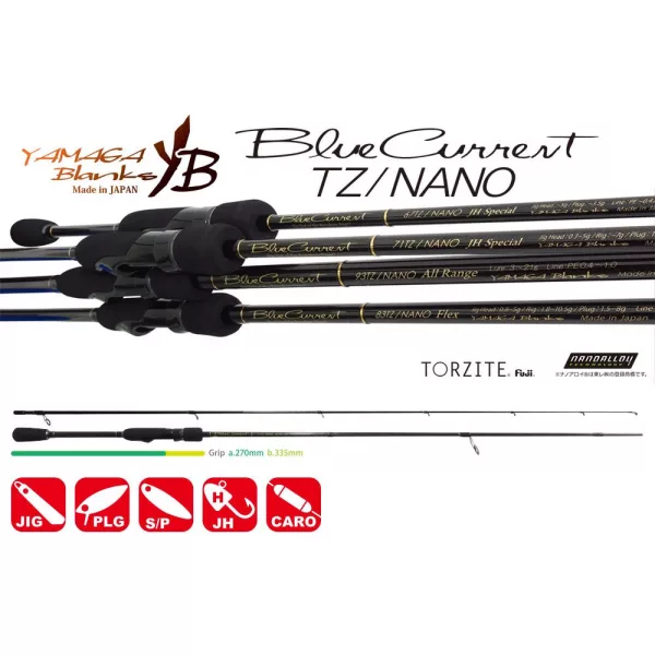 Yamaga Blanks Blue Current 72TZ Nano Global 2.185m 1.5-15gr 2-Piece Spinning Rod