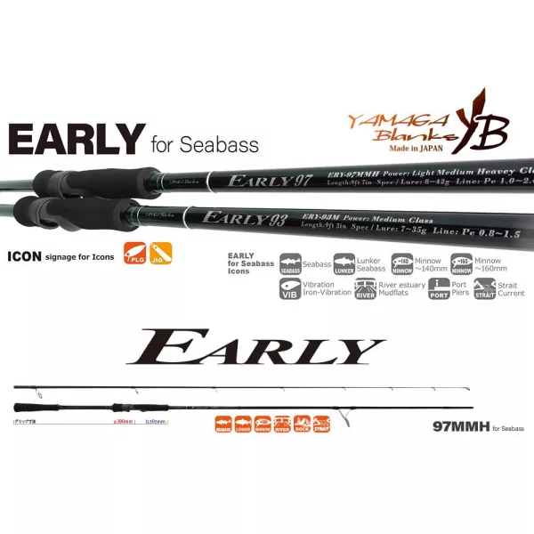 Yamaga Blanks Early Seabass 97MMH 2,92m 8-42gr 2 Piece Spinning Rod