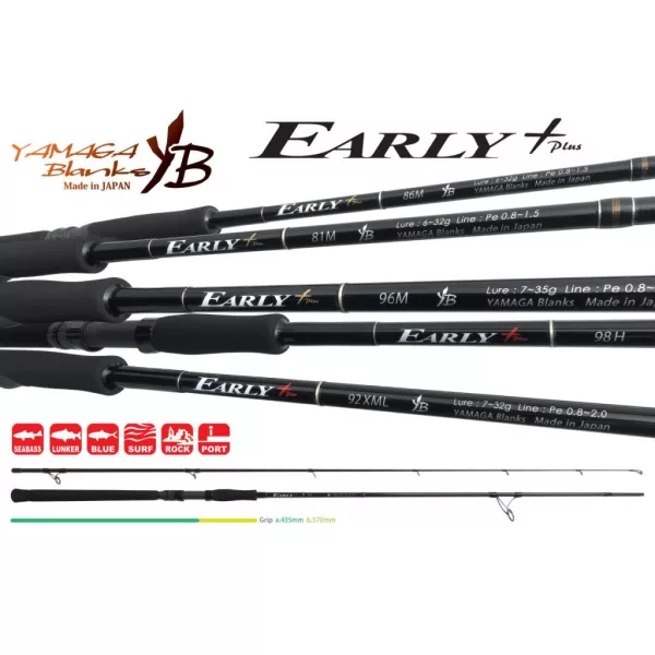Yamaga Blanks Early+ 98H 2,93m 18-60gr 2 Piece Spinning Rod